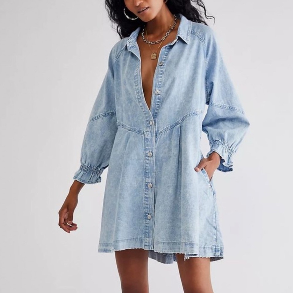 Free People Light Blue Denim Mini Dress